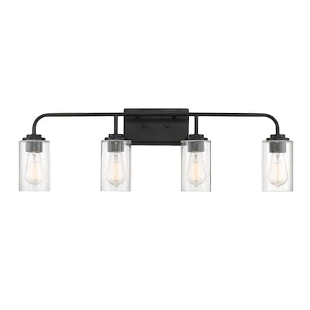 Designers Fountain Logan 32in 4-Light Matte Black Transitional Indoor Wall Sconce with Clear Seedy Glass Shades 96404-MB